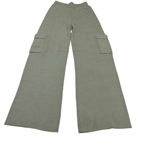 Sincerely Jules Pants Womens M Sage Green Sweater Knit Wide Leg Cargo Pull On - Picture 11 of 11